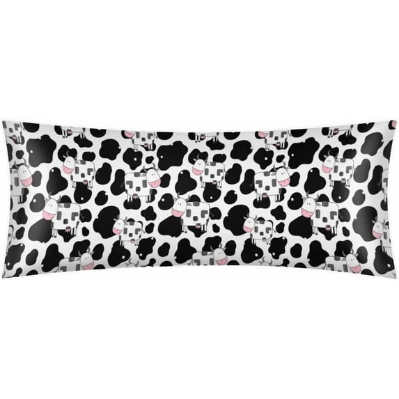 Body Pillow Cover 21x54 inches Animal Cows Print Satin Pillow Case Cover with Zipper Soft Breathable Long Pillowcase for Hair and Skin