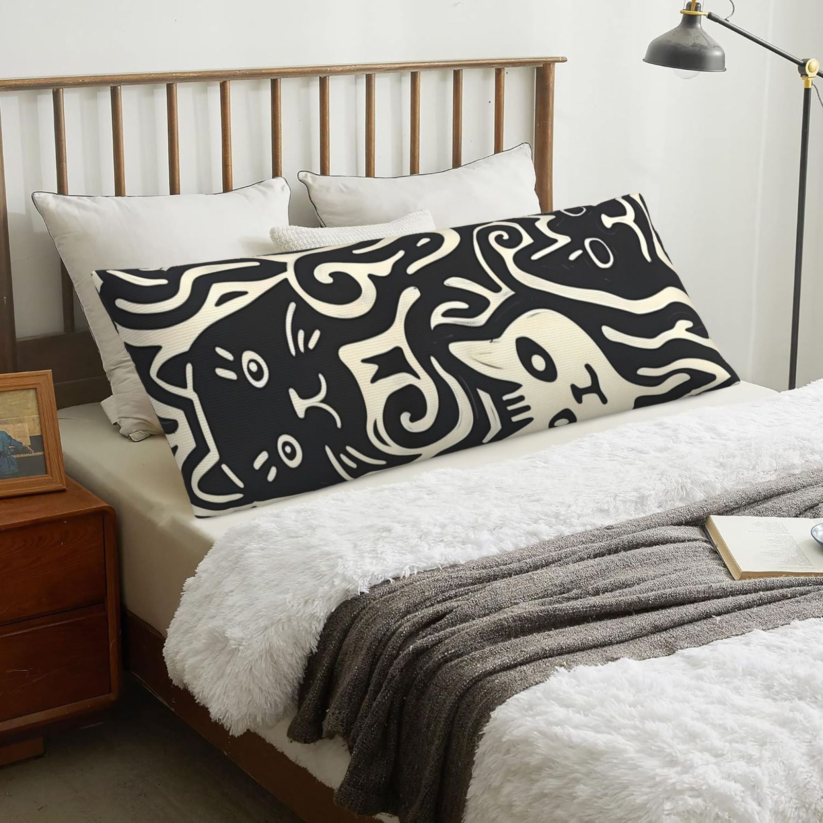 Body Pillow Cover Abstract Cat Faces Pattern Body Pillow Cover with