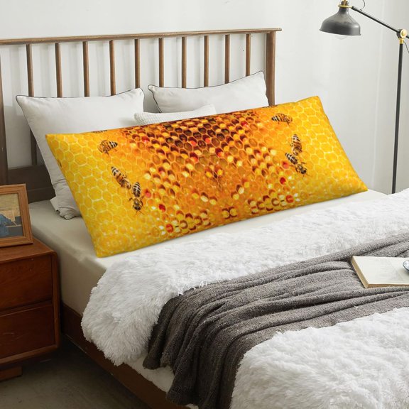 Body Pillow Cover - Bees on Hive Honeycomb Soft Body Pillow Cover with Zipper, Comfort Body Pillow Pillowcase, Body Pillow Case Cover 20 x 54