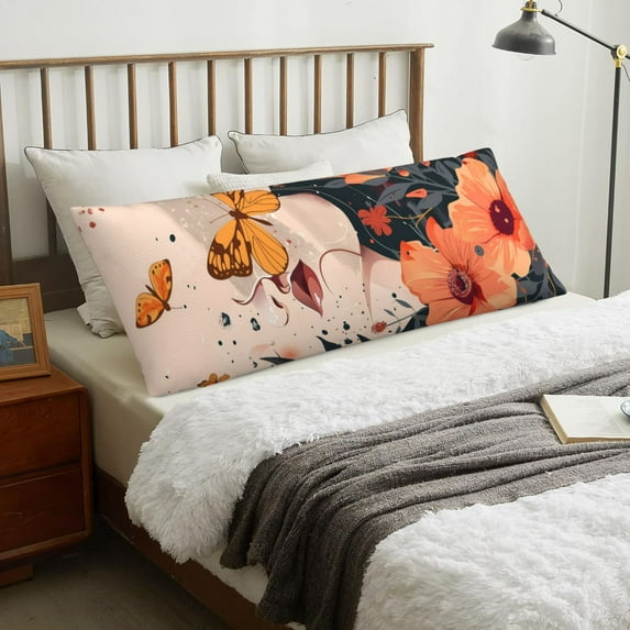 Body Pillow Cover - Butterfly Floral Elegance Soft Body Pillow Cover with Zipper, Comfort Body Pillow Pillowcase, Body Pillow Case Cover 20 x 54