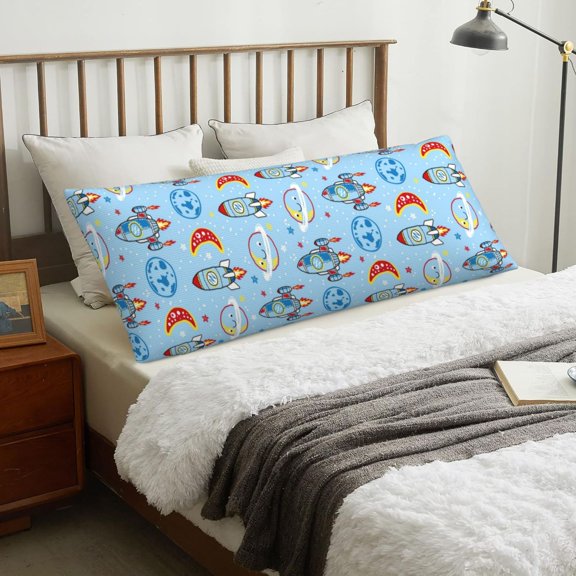 Body Pillow Cover - Cartoon Rocket With Space Soft Body Pillow Cover with Zipper, Comfort Body Pillow Pillowcase, Body Pillow Case Cover 20 x 54