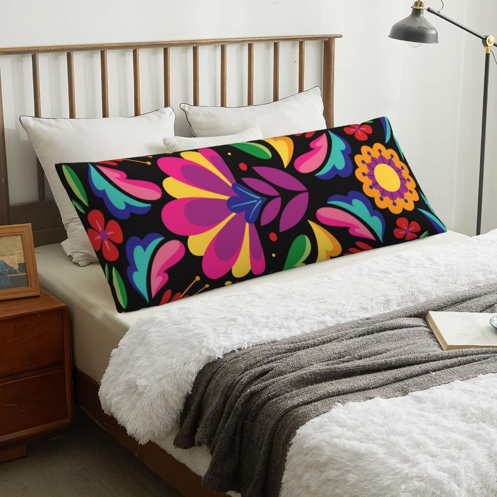 Body Pillow Cover Colorful Floral Embroidery Mexican Cooling Printing