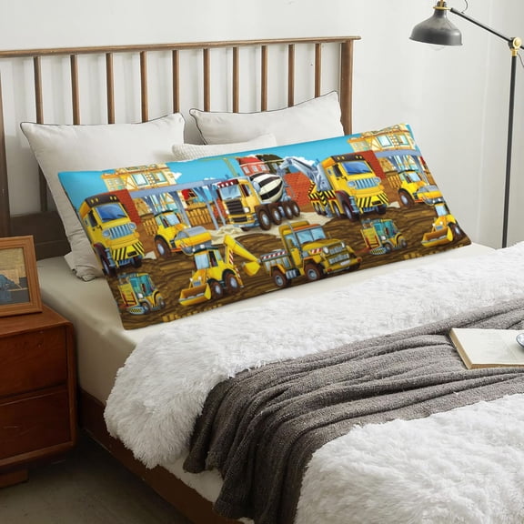 Body Pillow Cover - Different Construction Site Vehicles Soft Body Pillow Cover with Zipper, Comfort Body Pillow Pillowcase, Body Pillow Case Cover 20 x 54