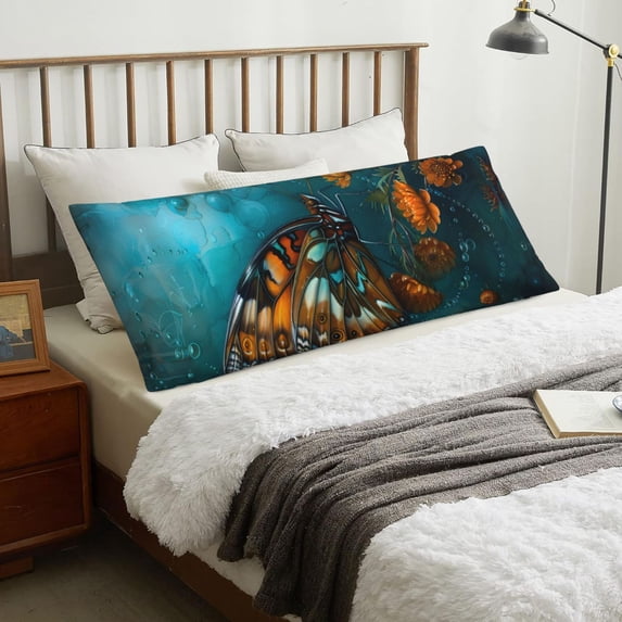 Body Pillow Cover, Elegant Butterfly And Flowers Body Pillow Cases with Zipper Soft Breathable Smooth Skin Friendly Long Pillow Case 20x60 inches, 1Pcs