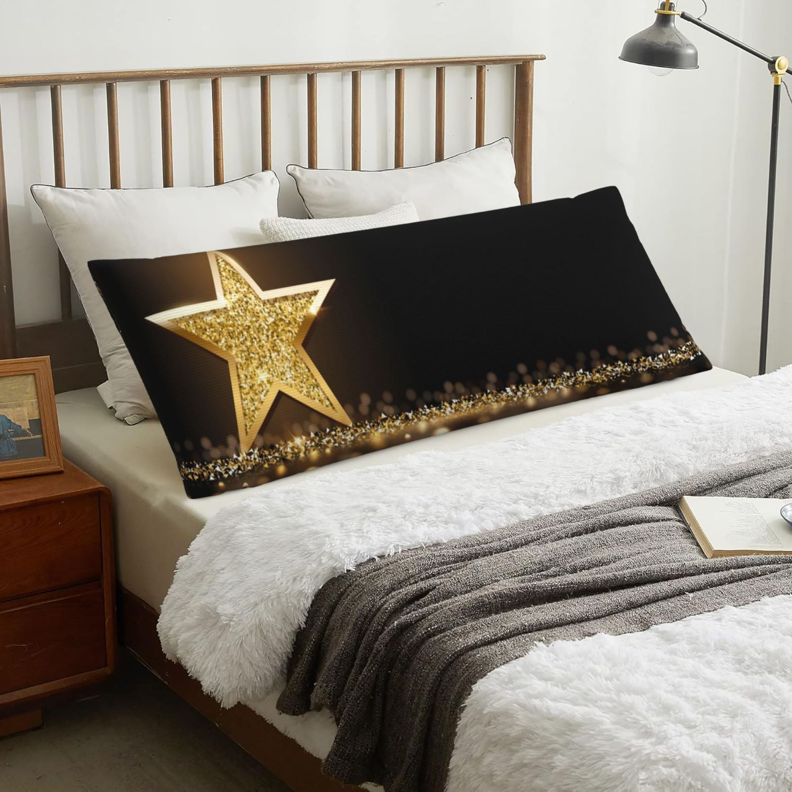 Body Pillow Cover, Gold Glittering Stars Body Pillow Cases with Zipper