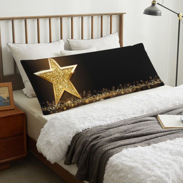 Body Pillow Cover, Gold Glittering Stars Body Pillow Cases with Zipper