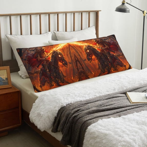 Body Pillow Cover, Halloween Flame Skeleton Knight Body Pillow PillowCase with Zipper, Soft and Skin-Friendly Long Pillow Case for Hair and Skin(20"x54" )