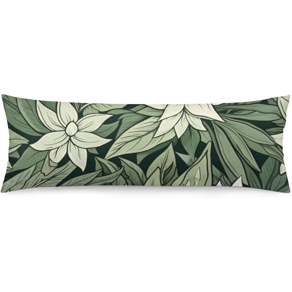 Body Pillow Cover Pillowcase Natural Greenery Long Pillowcase Botanical Sage Green Leaves Floral Art Pattern Bed Large Throw Pillow Case with Hidden Zipper 20x54inch for Bed Decor