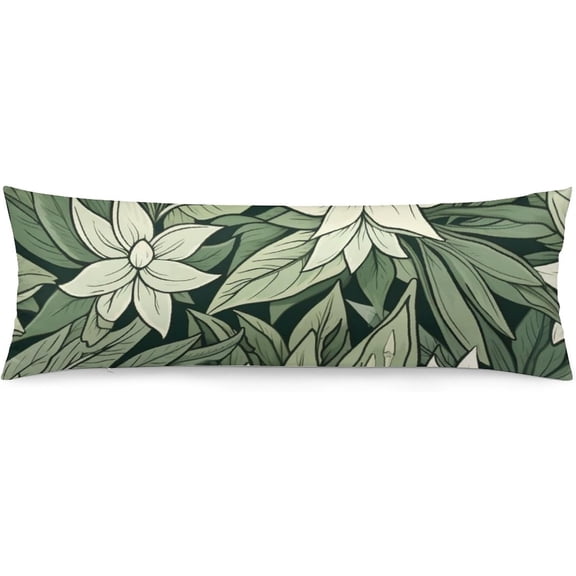 Body Pillow Cover Pillowcase Natural Greenery Long Pillowcase Botanical Sage Green Leaves Floral Art Pattern Bed Large Throw Pillow Case with Hidden Zipper 20x54inch for Bed Decor