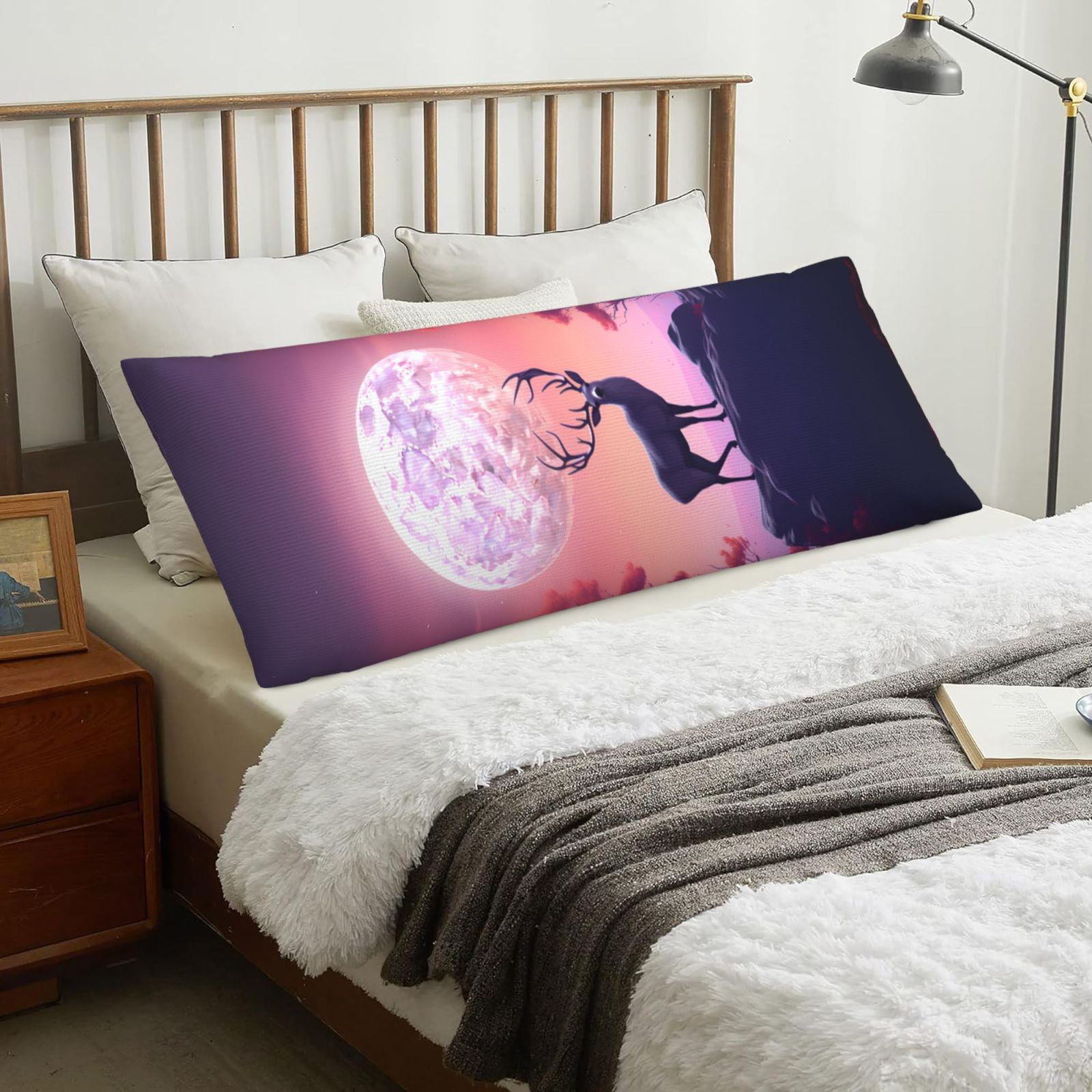 Body Pillow Cover Red Tree Moon Elk Cooling Printing Body Pillow Pillowcase Breathable & Skin