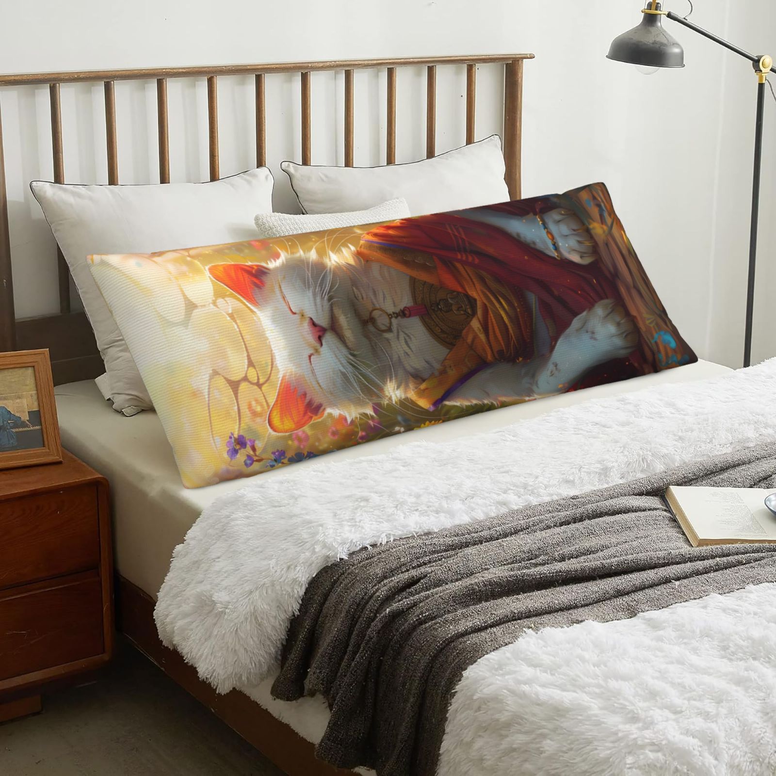 Body Pillow Cover, Sunshine Flower Meditating Cat Soft and Skin