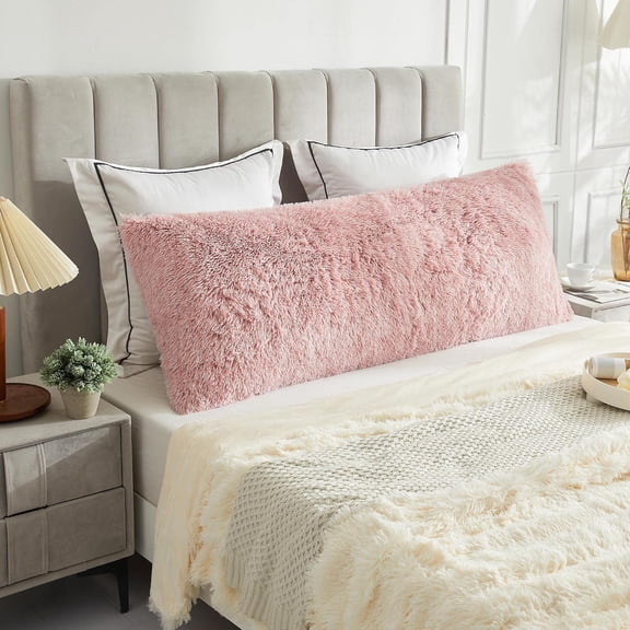 Body Pillow Cover with Zipper Closure,Luxury Shaggy Ultra Soft Plush Faux Fur Pillowcase 20"x54" for Bed Couch,Microfiber Long Pillowshams for Adults Pregnant Women/Mother/Wife(Ombre Pink)
