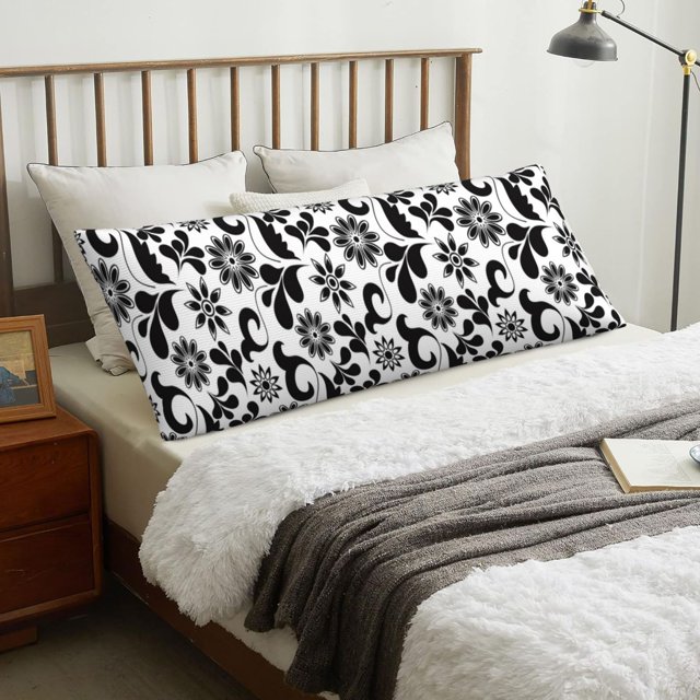 Body Pillow Cover black white flowers Soft Body Pillow Pillowcase
