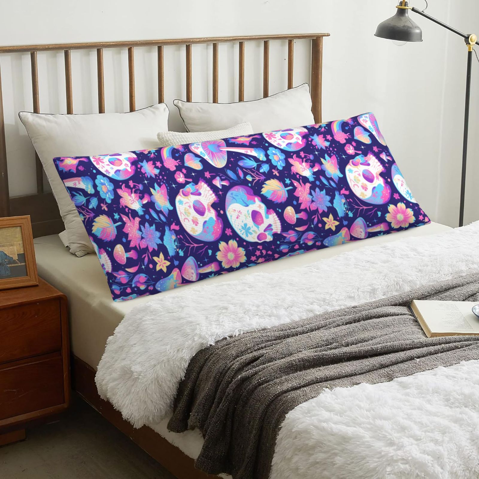 Body Pillow Cover, mushroom rainbow Skull cartoon Soft and Skin