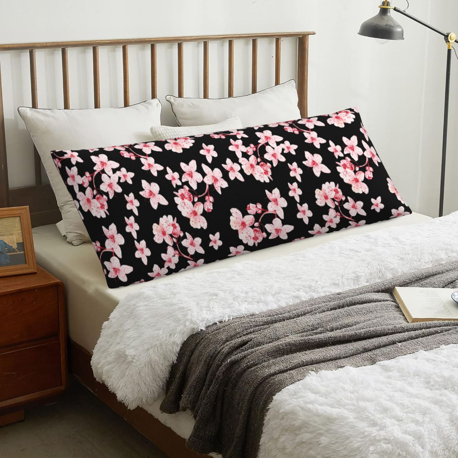 Body Pillow Cover pink berry blossom black Cooling Printing Body