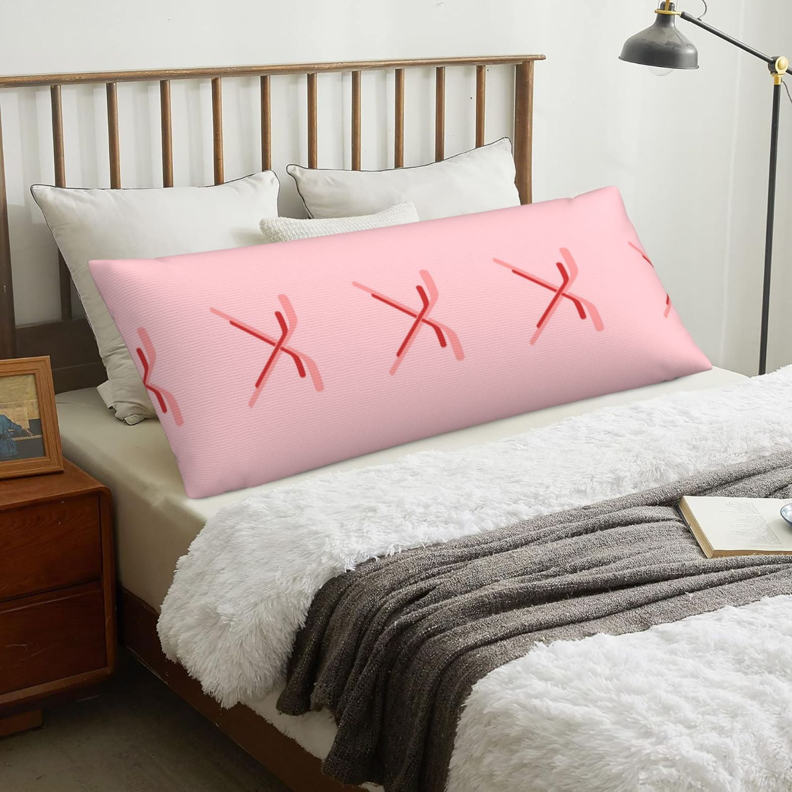 Body Pillow Cover red hockey sticks pink Body Pillow Cover with