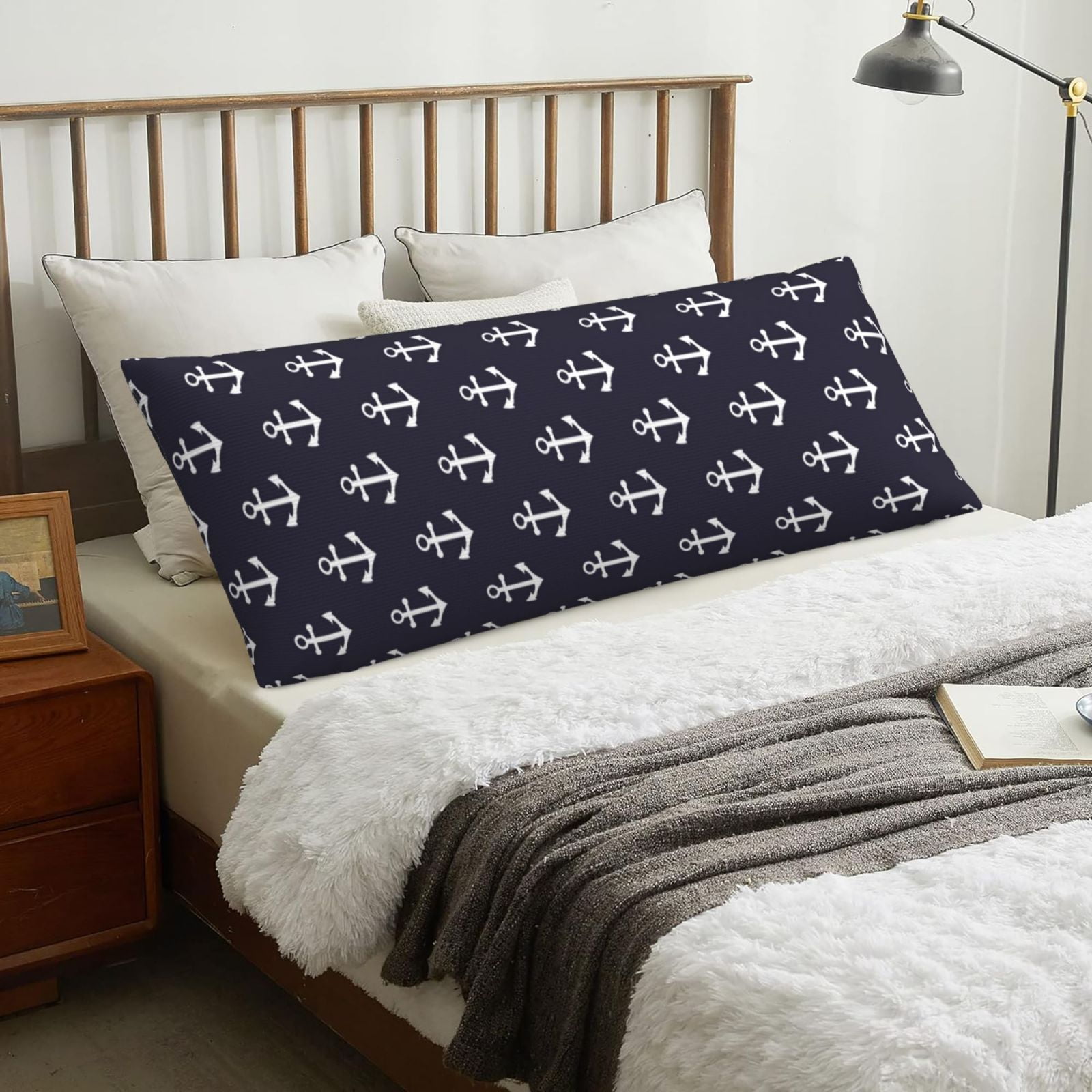 Body Pillow Cover white anchor navyblue pattern Cooling Printing Body