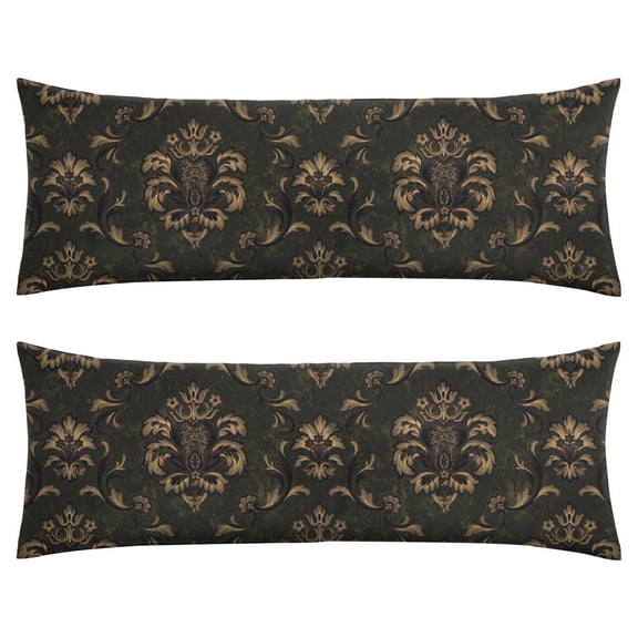 Body Pillow Cover with Zipper - Black Gold Baroque Pillowcase - Decorative Bedding Pillow Case for Bed, Couch, 19.9"x54.8"