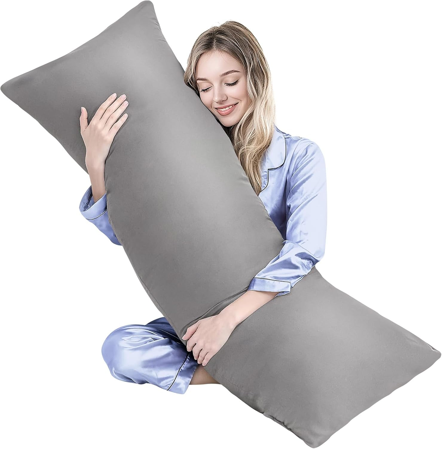 Body Pillow, Memory Foam Body Pillow for Adults, Long Pillow for Bed and Sleeping, Full Long Bed Pillow Insert with Cover (Grey, 20x54 Inch)