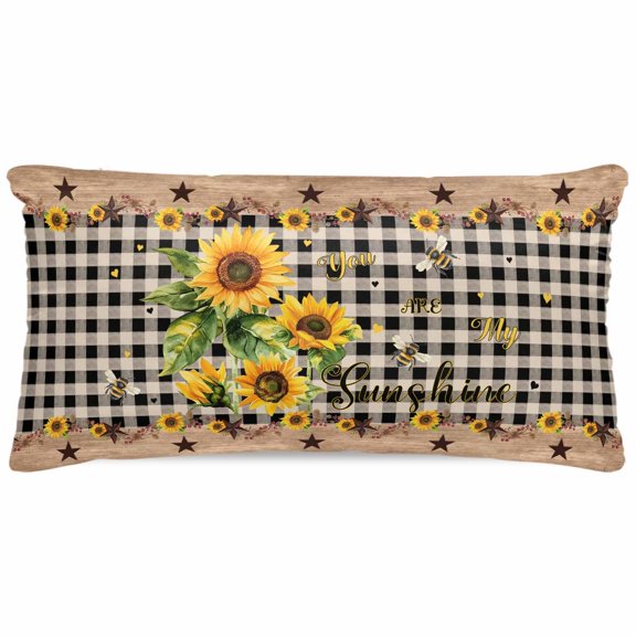 Body Pillow Pillowcase, Country Sunshine Star Vintage Bee Black Silk Pillowcases for Hair and Skin with Zipper, Sunflower Plaid Soft Breathable Cooling Pillow Cover for Women, 20 x 40 Inches