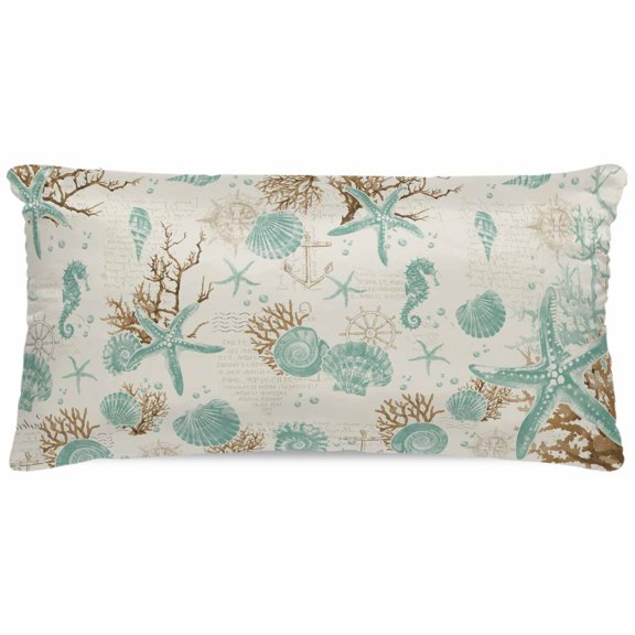Body Pillow Pillowcase, Farmhouse Nautical Seahorse Coral Silk Pillowcases for Hair and Skin with Zipper, Aqua Coastal Starfish Soft Breathable Cooling Pillow Cover for Women, 20 x 40 Inches