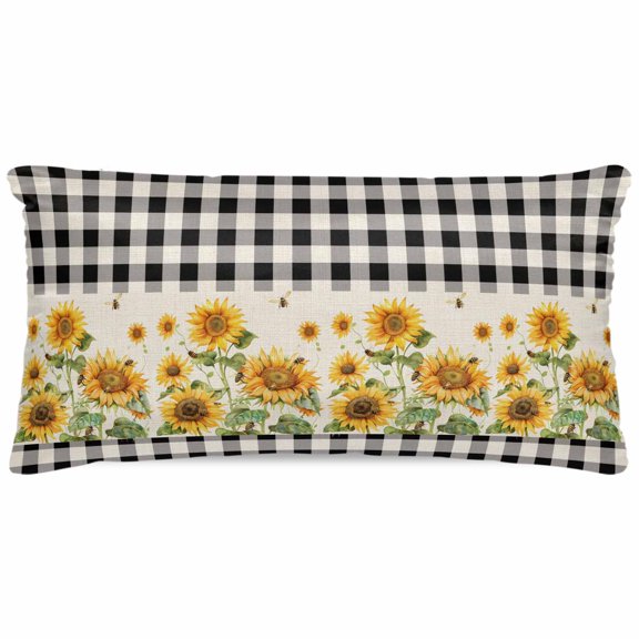 Body Pillow Pillowcase, Retro Buffalo Plaid Black White Country Bee Silk Pillowcases for Hair and Skin with Zipper, Sunflower Soft Breathable Cooling Pillow Cover for Women, 20 x 40 Inches