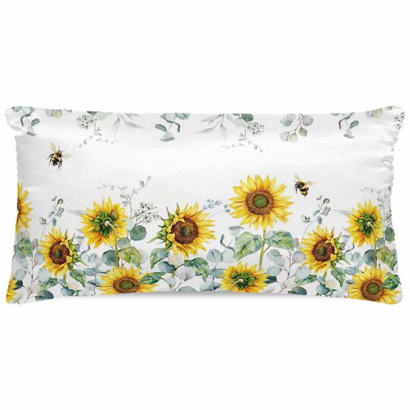 Body Pillow Pillowcase, Sage Green Summer Botanical Eucalyptus Farmhouse Bee Silk Pillowcases for Hair and Skin with Zipper, Sunflower Soft Breathable Cooling Pillow Cover for Women, 20 x 40 Inches