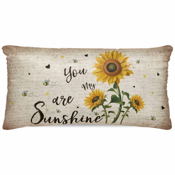 Body Pillow Pillowcase, Summer Vintage Flower Bee Sunshine Silk Pillowcases for Hair and Skin with Zipper, Yellow Sunflower Soft Breathable Cooling Pillow Cover for Women, 20 x 40 Inches