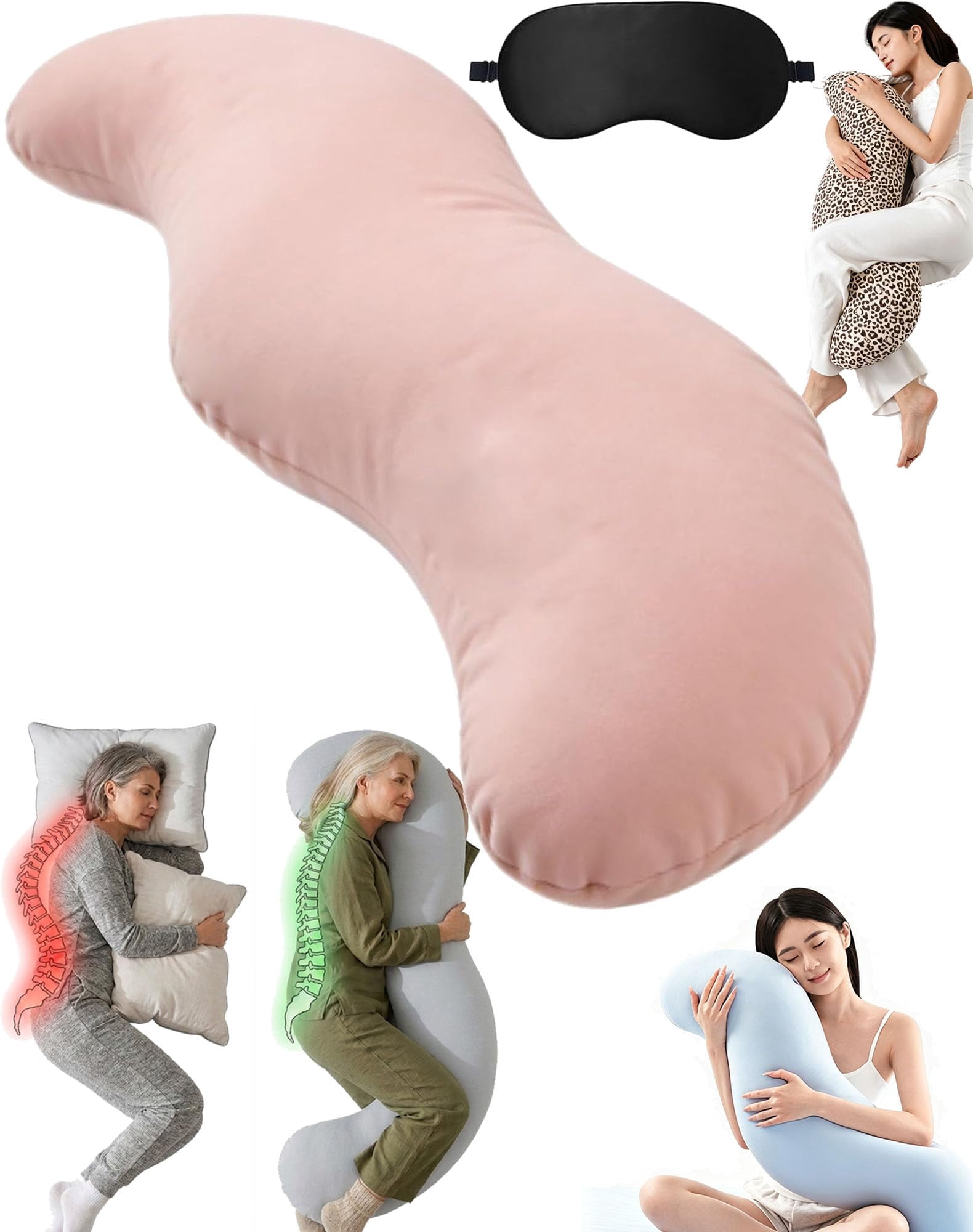 Body Pillow for Side Sleeper, Ergonomic Curve Full Body Support Pillow for Adults Back & Hip Pain Relief, Cooling Cuddle Dual-Zone Memory Foam Long Pillow for Sleeping