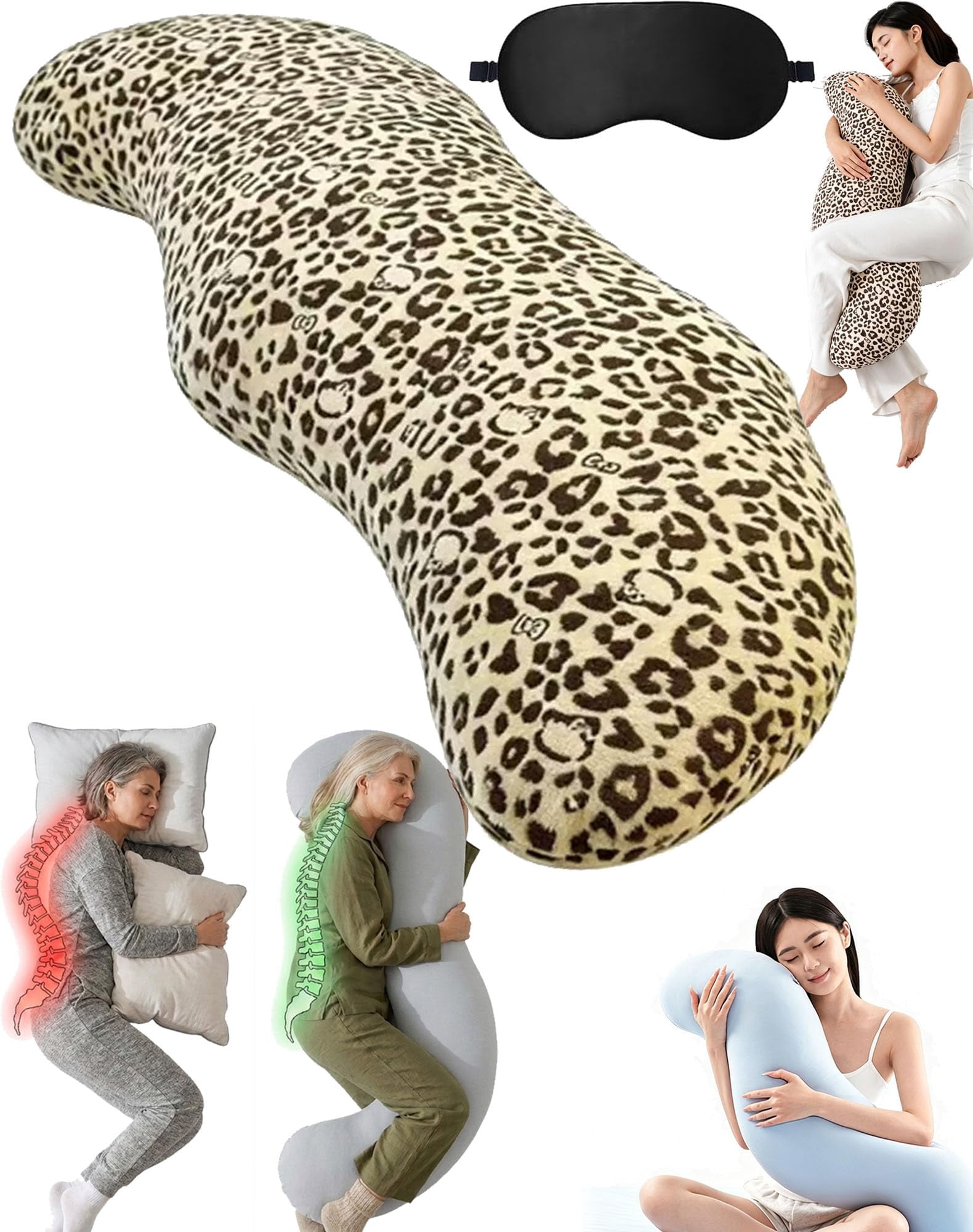 Body Pillow for Side Sleeper, Ergonomic Curve Full Body Support Pillow for Adults Back & Hip Pain Relief, Cooling Cuddle Dual-Zone Memory Foam Long Pillow for Sleeping