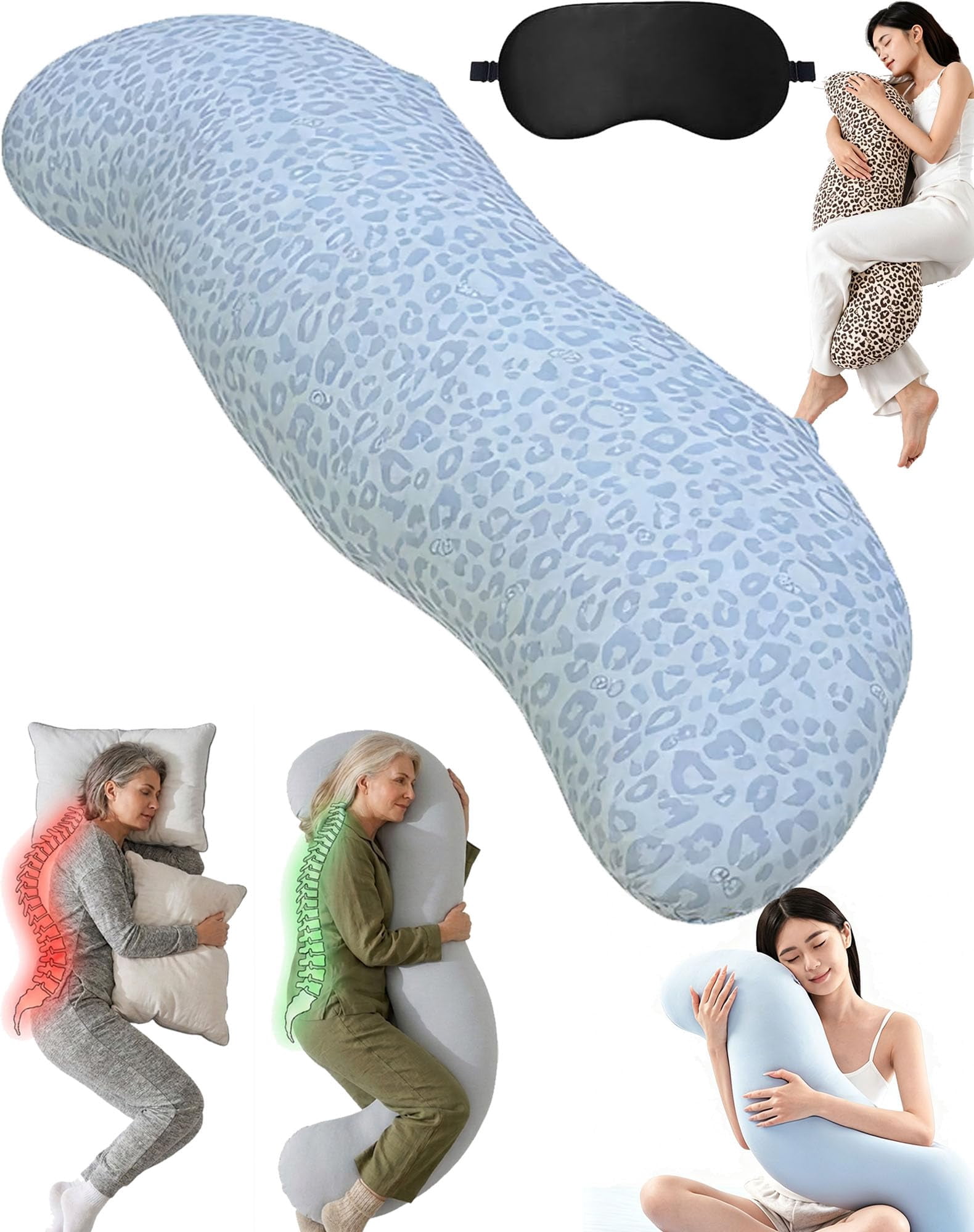 Body Pillow for Side Sleeper, Ergonomic Curve Full Body Support Pillow for Adults Back & Hip Pain Relief, Cooling Cuddle Dual-Zone Memory Foam Long Pillow for Sleeping
