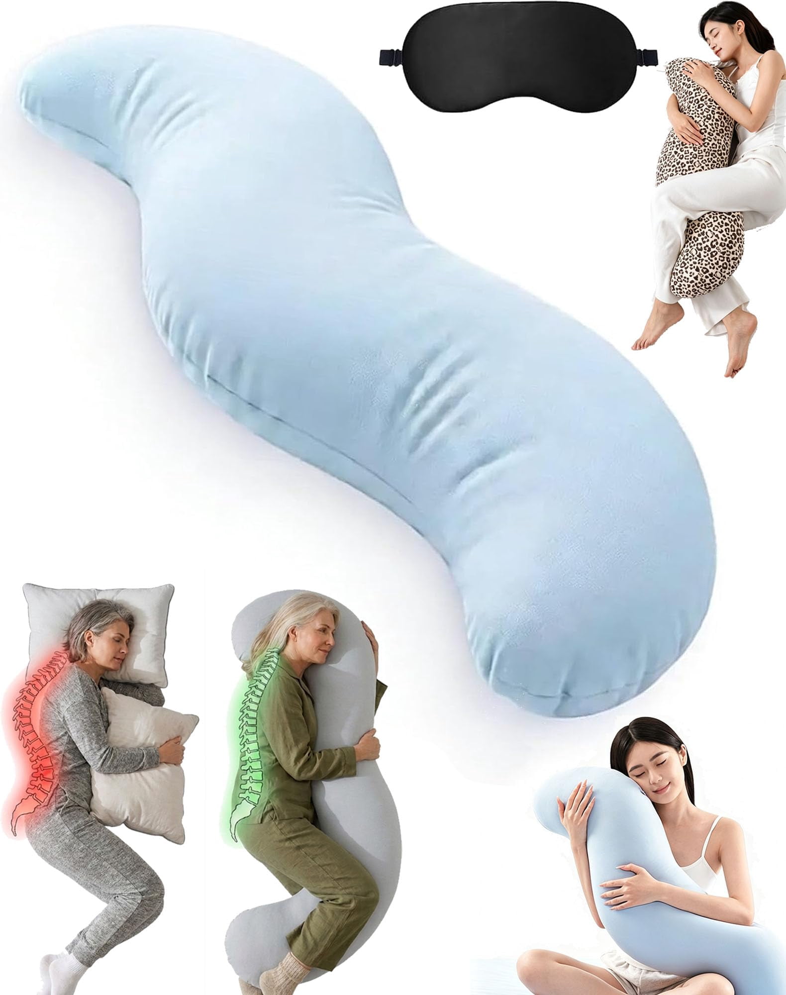Body Pillow for Side Sleeper, Ergonomic Curve Full Body Support Pillow for Adults Back & Hip Pain Relief, Cooling Cuddle Dual-Zone Memory Foam Long Pillow for Sleeping