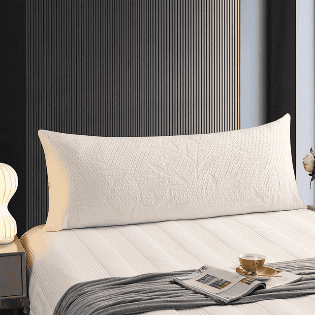 Yalamila Cooling Body Pillow for Adults with Bamboo Viscose Cover, Medium Firm Long Bed Pillow for Full Body Support, White, 20 x 54 Inch