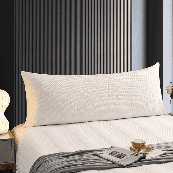 Yalamila Cooling Body Pillow for Adults with Bamboo Viscose Cover, Medium Firm Long Bed Pillow for Full Body Support, White, 20 x 54 Inch