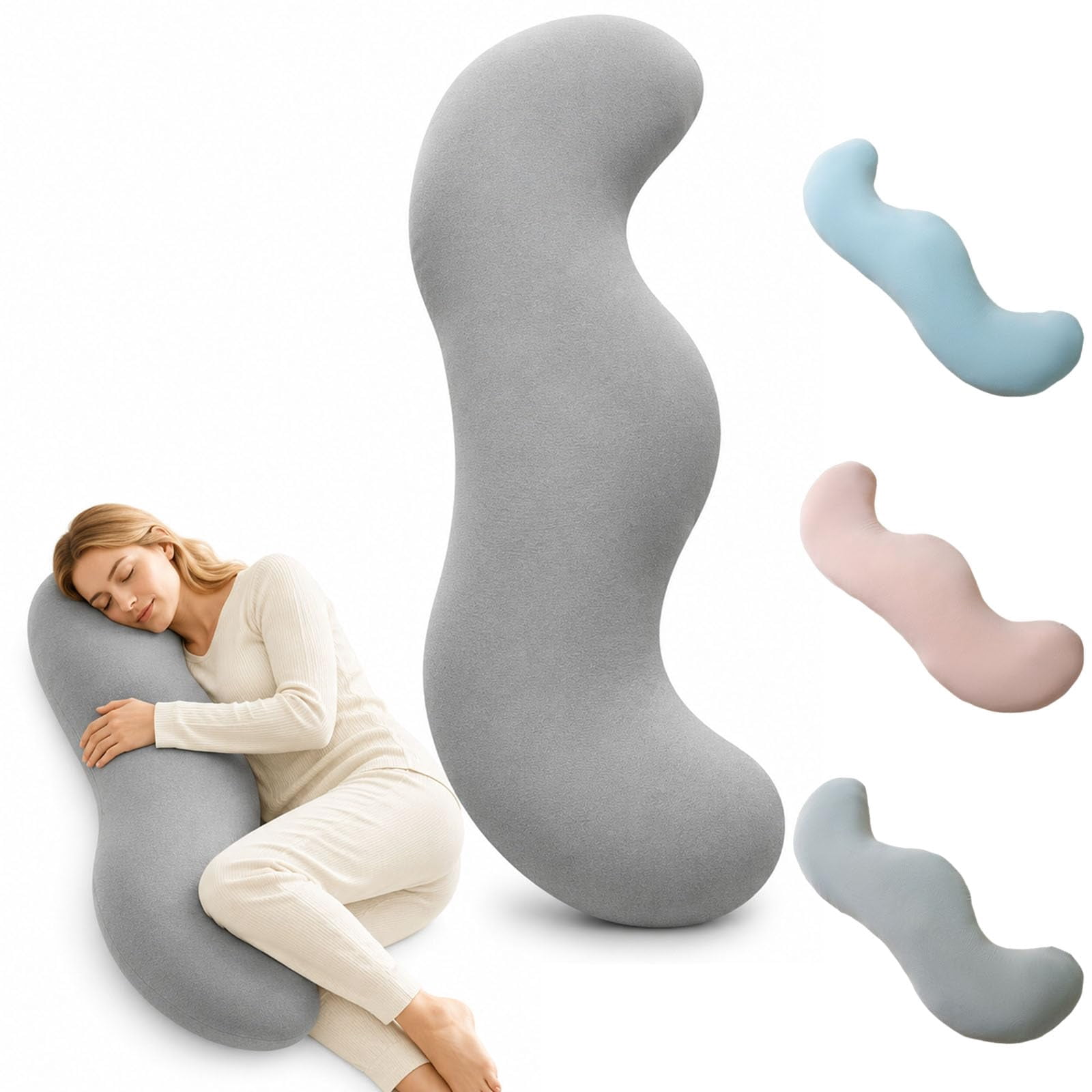 Body Pillow for Side Sleeper, Cooling Ergonomic Full Body Pillow with Double Curve Design for Hip, Knee, Leg & Back Support - Soft Breathabl