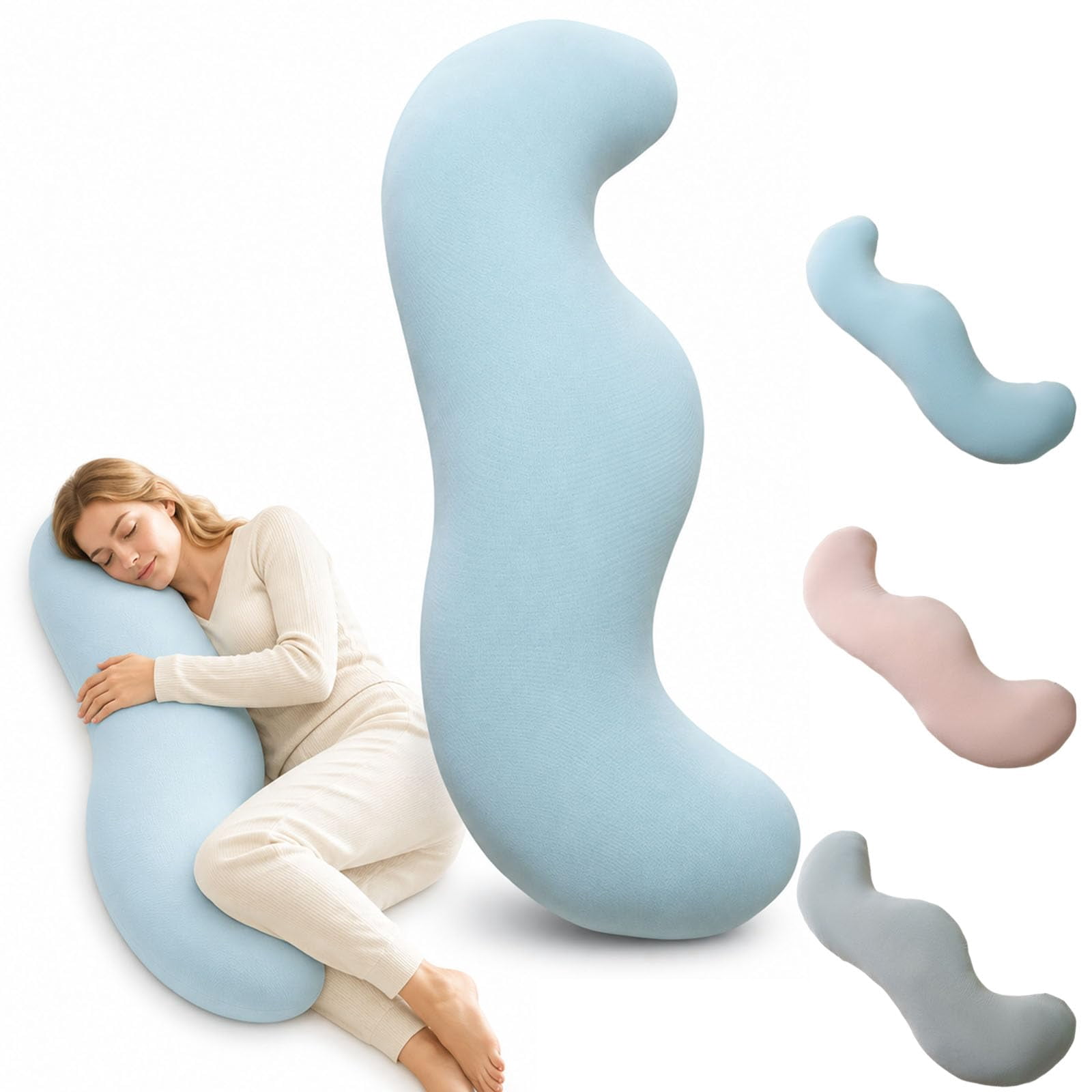 Body Pillow for Side Sleeper, Cooling Ergonomic Full Body Pillow with Double Curve Design for Hip, Knee, Leg & Back Support - Soft Breathabl