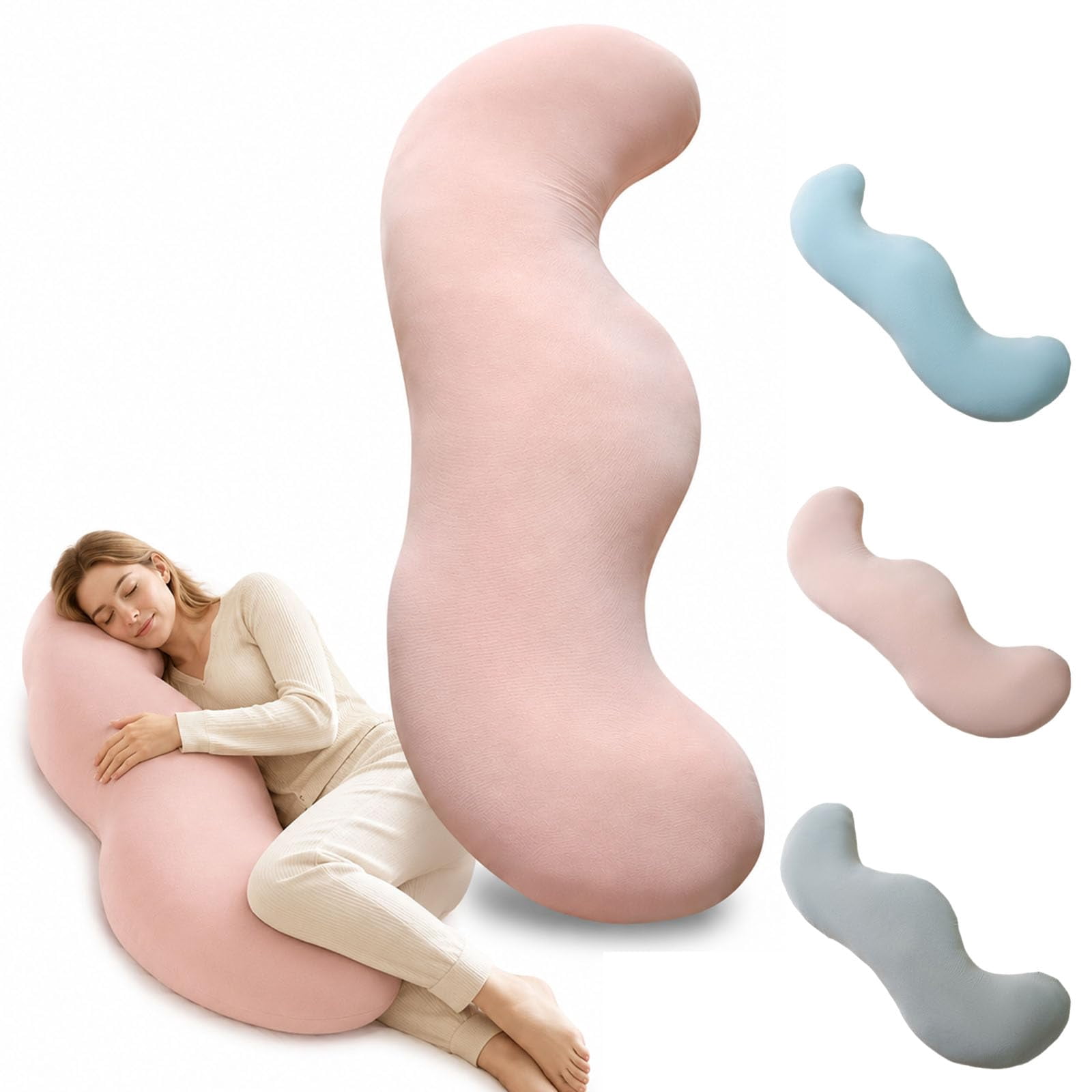Body Pillow for Side Sleeper, Cooling Ergonomic Full Body Pillow with Double Curve Design for Hip, Knee, Leg & Back Support - Soft Breathabl