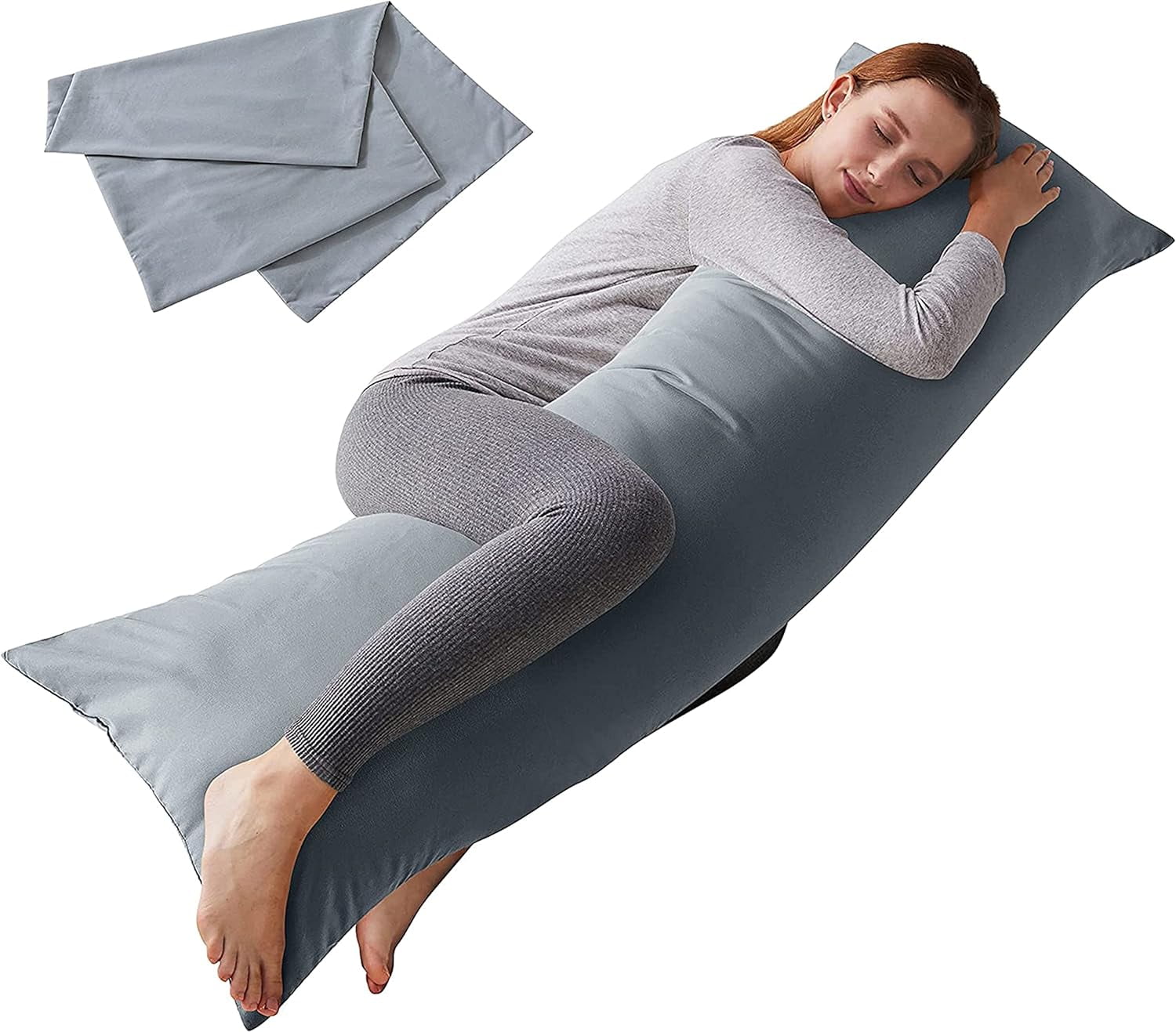 Body Pillow with Pillowcase - Soft Long Bed for Adults Breathable Full Insert Sleeping, 20x54inches, Grey