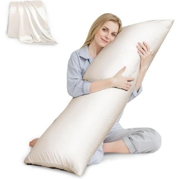 Body Pillow with Satin Pillowcase, Cooling Body Pillow for Adults, Removable Cover, Black (20"x54")
