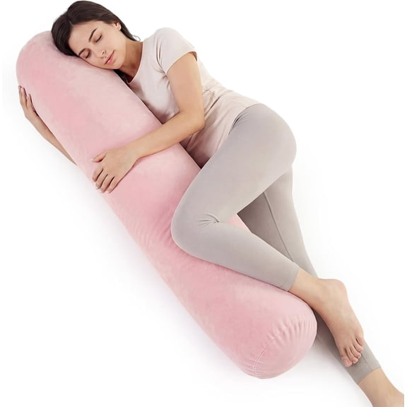 Body Pink Pillow for Adults 47" x 7.87" Long Lumbar Bolster Pillow with Removable Flannel Cover Pink Round Body Roll Cylinder Cushion for Bed Sofa Sleeping Lumbar Support