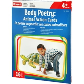 Roylco Body Poetry Animal Action Cards - Educational Exercise Movement Cards, 3 Difficulty Levels, Active Learning for Kids Ages 4+, Set of 16, 8.5x11"