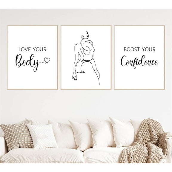 Body Positivity 3 Pieces Body Contouring Line Posters Prints Curvy Women Wall Art Medical Spa Canvas Painting for Spa Salon Massage Beauty Salon Decor with Inner Frame