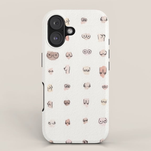 Body Positivity Anatomy Line Art Tough Case for Apple iPhone, Polycarbonate Shell and TPU Liner, Off-White