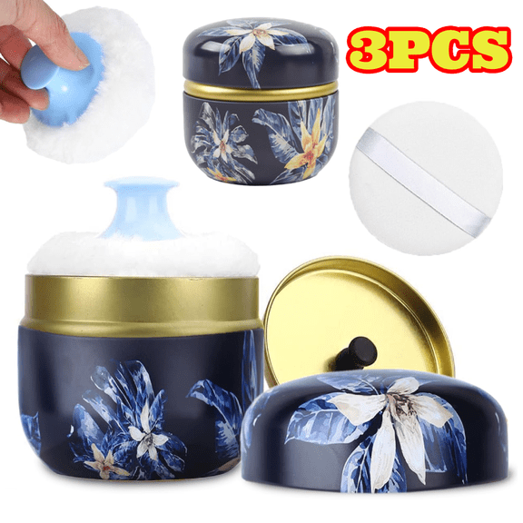 Body Powder Puff and Container, 3.15" Portable Empty Body Powder Container for Women's Loose Dusting Powder, Powder Case Box with Lids for Bath, Travel and Home Use