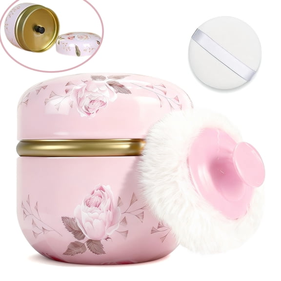 Body Powder Puff and Container, 3.15" Portable Empty Body Powder Container for Home and Travel Use, 2 Puffs