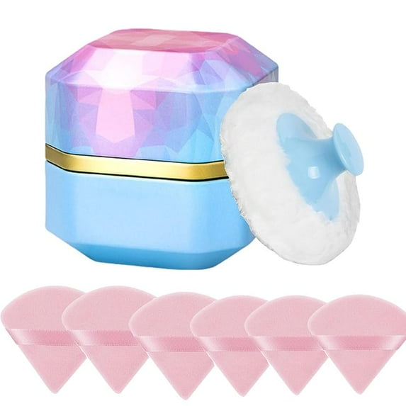 Body Powder Puff and Container, 3.35" Portable Dusting Powder Container with Soft Puff Powder Case Box Jar for Baby Women Home and Travel Use(Blue)