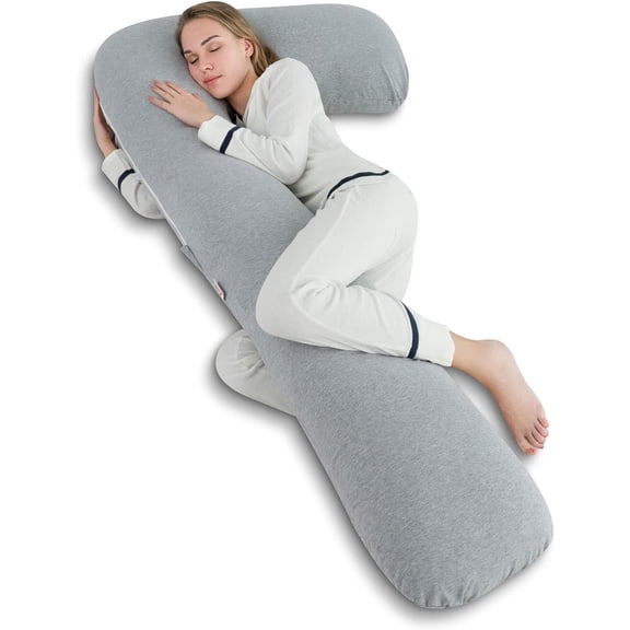 Body Pregnancy Pillow with Jersey Cover, L Shaped Full Body Pillow for Pregnant Women and Side Sleeping, Gray