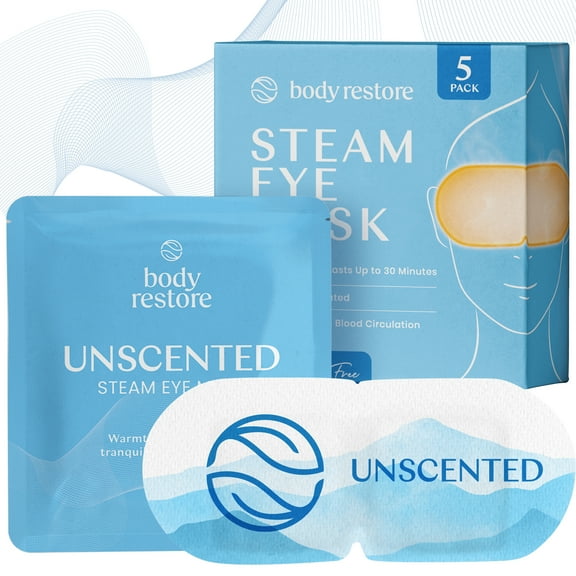Body Restore Self Heated Steam Eye Mask 5 Pack - Birthday Gifts for Women, Men, Stye Eye Treatment, Relaxation, Travel Essentials - Unscented