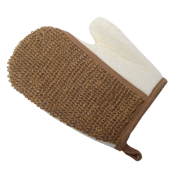 Body Scrubber Glove - Natural Bamboo and Hemp Dual-Sided Exfoliating Mitt for Dead Skin Removal, Circulation Boost & Smooth Skin - Spa Accessories Cream/Brown