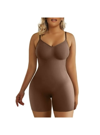 Monfince Women Seamless Waist Trainer Full Body Shaper Tummy Control  Shapewear Deep V Neck Bodysuit, Brown, M 